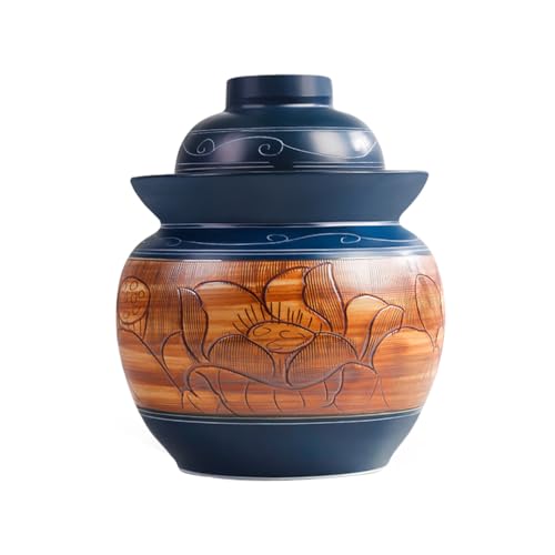 BDMRY Tarro de Fermentación de Olla de gres, Tarro para Pepinillos, Tarros con Tapa para Aceitunas, Tarro de Fermentación o Decapado,Jarrón de Barro,Tarro para fermentar c blue-1.5L
