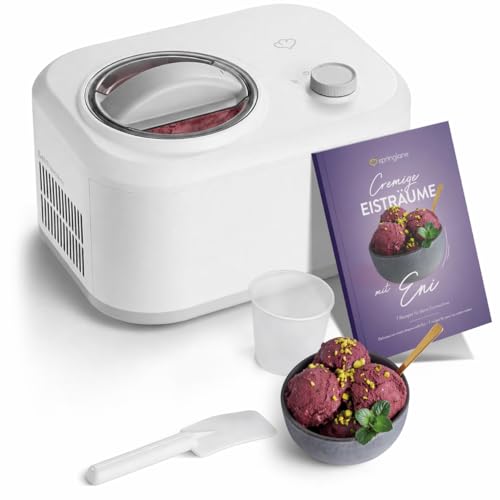 Springlane Eismaschine Eni 1L mit selbstkühlendem Kompressor 100W – Eiscremebereiter mit entnehmbarem Eisbehälter, inkl Rezeptheft – Speiseeis, Sorbet & Frozen Joghurt