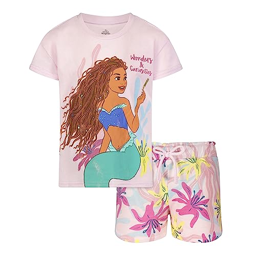 Image of Disney The Little Mermaid Princess Ariel Girls Short Sleeve T-Shirt and Shorts Set for Little Kids