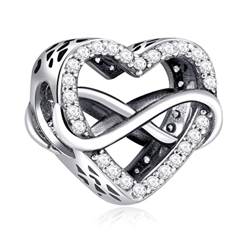 Annmors Abalorios Charms Colgantes de Corazón de amor infinito Cuentas Plata de Ley 925 con Compatible con Pulsera & Europeo,Charms para Mujer Niña
