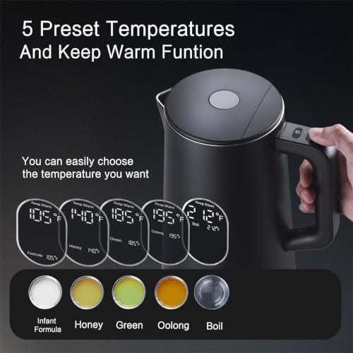 Image of 1.5L Electric Kettle Temperature Control, Matt Black