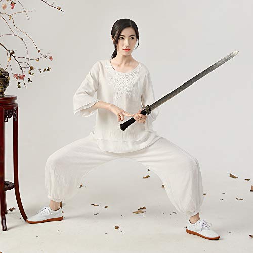 KSUA Traje feminino de algodão de tecido Kung Fu de algodão com uniforme de tai chi, tamanho P/etiqu