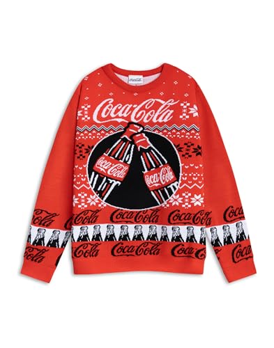 Coca-Cola Mens Red Fair Isle Logo Christmas Jumper | Long Sleeve Crew Neck for Holiday Celebrations | Festive Apparel for Christmas Merch - X-Large