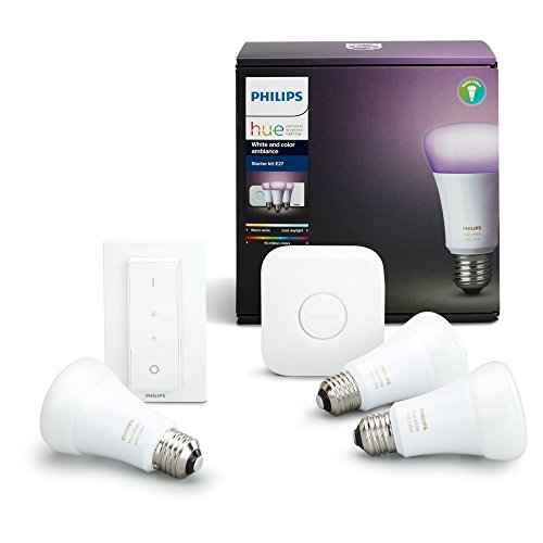 Philips Hue Kit de démarrage 3 ampoules White & Color E27 + pont de connexion + télécommande Hue incluse (Nouveau)