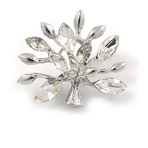 Broche de árbol con cristal transparente de 35 mm plateado para solapa 3