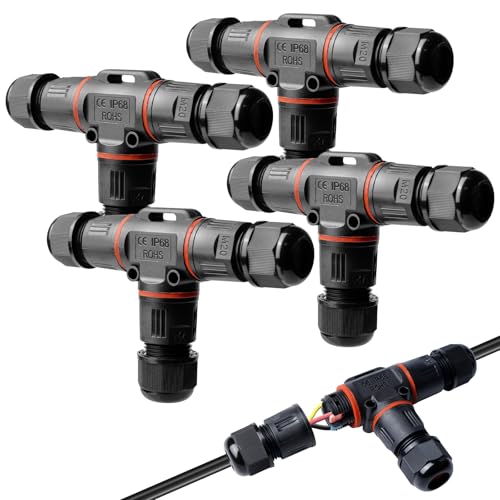 Conector Impermeable IP68,4 Piezas T Forma Caja De Conexión Impermeable IP68,Conector Estanco En Forma De T,IP68caja De Conectores Impermeables Para Iluminación De Jardín,Exterior Y Subterránea