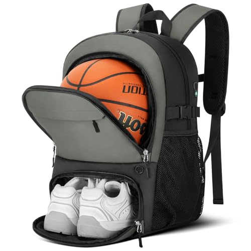 Mochila de baloncesto gris OCKLILY para hombre con compartimento para zapatillas y balón 1