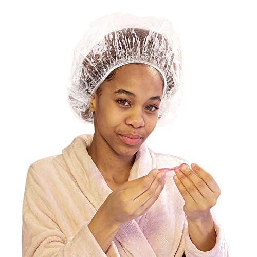 Sent Hair Shower Cap 100 Pcs Disposable Plastic Bath Cap Waterproof Spa Shower Cap Large Bathing Hair Caps for Women,Travel,Home Use,Hair Salon