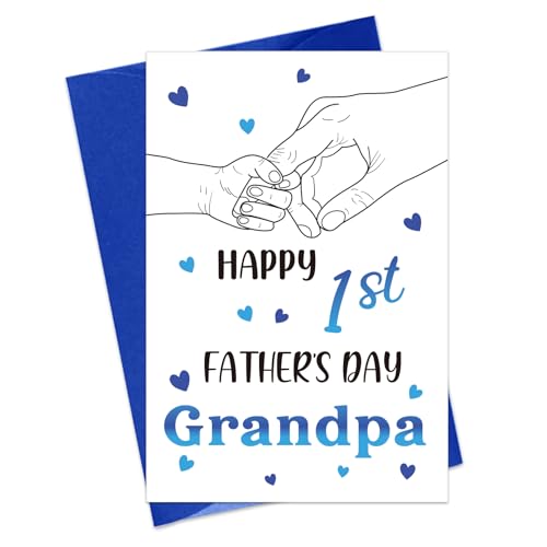 BIZIBAFF First Fathers Day Card for Grandpa - Happy 1st Father's Day Gift Card from Baby 1st Father's Day Cards for New Grandpa First Time Papa Grandfather To Be