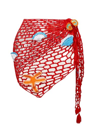 Image of ZAFUL Sarong Coverups for Women Beach Vacation Fishnet See Thru Tie Side Bathing Suit Cover Up Mini Skirt