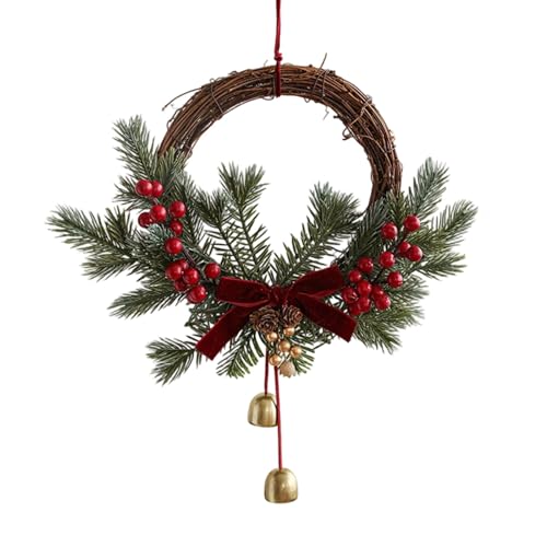 14 Inch Artificial Red Berries & Ribbons Christmas Wreath for Front Door (Red) - image 1