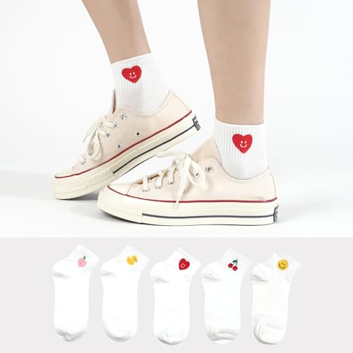 Image of Womens Cotton Crew & Ankle Socks, Cute Smiley Face Funny Character Size 6-9