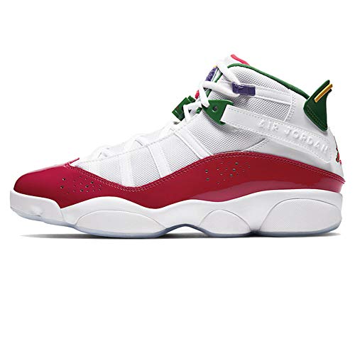 Tênis de basquete masculino Jordan 6 Rings Cw7003-100, Branco/Azul Rush - Ginásio Vermelho Verde Pin