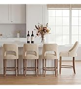 UVV Bar Stools Set of 4, Upholstered Counter Height Bar Stools, Modern Counter Stools with Wood L...
