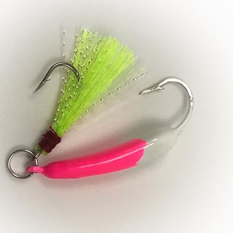 Pompano Jigs, Ringed Pink/White with Chartreuse Teasers 6-Pack (3/8 Oz) Cover