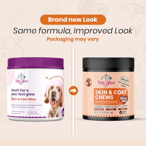 Image of Omega 3 & 6, Salmon Oil Skin & Coat Supplement for Dogs - with Krill Oil, Biotin, Collagen & Zinc | Promotes Shiny, Healthy Coat | 30 Soft Chews