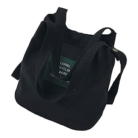 Women Canvas Shoulder Bag, Tote Handbag Mini Single Crossbody Messenger Bag Long Strap Shopping Bag Pouch Multi-Color(Black) Cover
