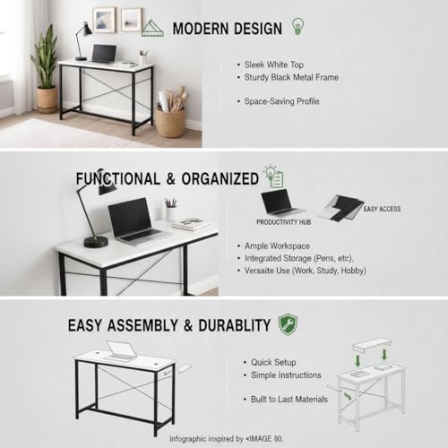 Image of EXVITO Portable Wood & Metal Computer Desk | Foldable Modern Writing | Multipurpose Study Table Best for Home, School | with Pouch Pocket Cell Phone Cash & Card, Clear Window Carry Handles