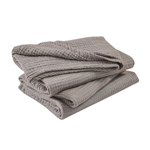 EMME Cotton Muslin Queen Blanket Bed Layering Bedspread Coverlet Breathable Gauze Soft Lightweight Blankets (Heather Brown, 90"x90")