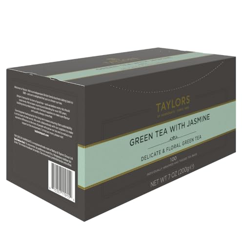 Image of Taylors of Harrogate Green Tea with Jasmine, Individually Wrapped Bags, 100 Count (Pack of 1), Delicate, Floral and Sweet, Caffeinated, Enjoy Hot or Iced, 100 Teabags