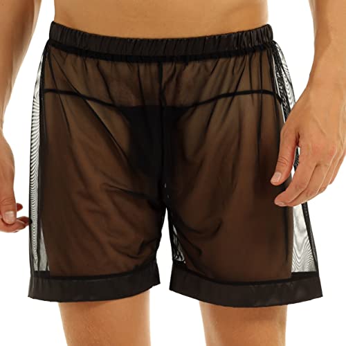 Freebily Men's Sheer Mesh See-Through Boxer Shorts Smooth Briefs Casual Underwear Black Medium