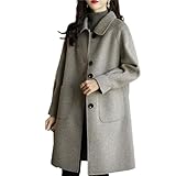 Maiyifu-GJ Womens Wool Blend Coat Single Breasted Long Trench Coat Elegant Overcoat Long Sleeve Outerwear with Pockets (Grey,X-Large)