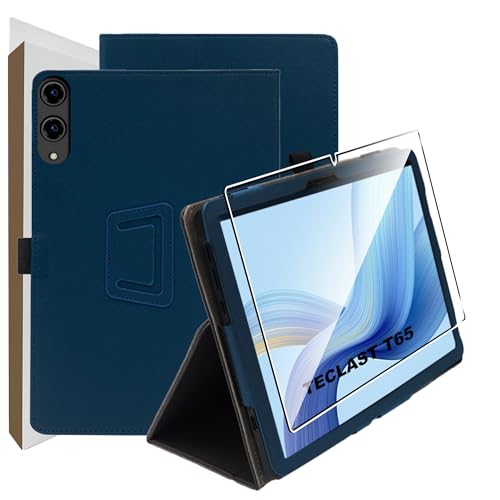 zZjoOoj Coque pour Tablette TECLAST T65/TABWEE T60 Pro/GOOGEE Tab G6 Max 13.4 Pouces,Case Protection Housse Premium en Cuir PU,Fin Étui avec Verre Trempé avec Fonction Support,Bleu Marine