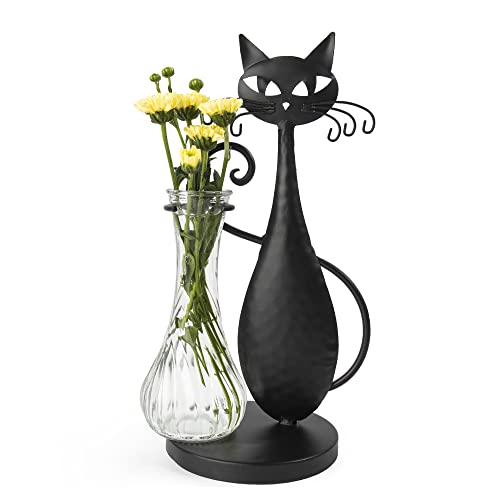 Ofilles Metal Cat Desktop Glass Planter Vase Holder,Creative Plant Terrarium, Propagation Station For Hydroponics Plants Home, Garden, Room Decoration And Outdoor Planter Ideas,Scindapsus Container #TOP10