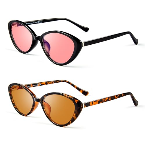 Image of Fluorescent-41 Pink Tinted Blue Light Blocking Glasses for Migraine, Light Sensitivity, Photophobia JF5002