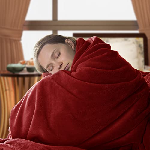 Fleece Burgundy Throw Blanket For Couch Cozy Soft Blankets & Throws Lightweight Fleece Fall Fuzzy Blanket Couch Chairs Sofa Bedroom Living Room 50X70 Inch Boys Girls Adults Student #TOP1