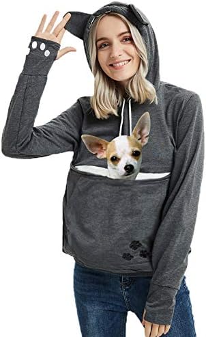 Womens Pet Carrier Shirts Kitten Puppy Holder Animal Pouch Hood Sweatshirt L
