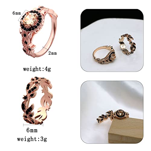 Fuahxyes 2Pcs Crystal Flower Cocktail Rings Elegant Rhinestone Floral Engagement Wedding Statement Rings Uniquely Fashion Jewelry For Women Girl Gift Rose Gold (Rose Gold, 10) #TOP2