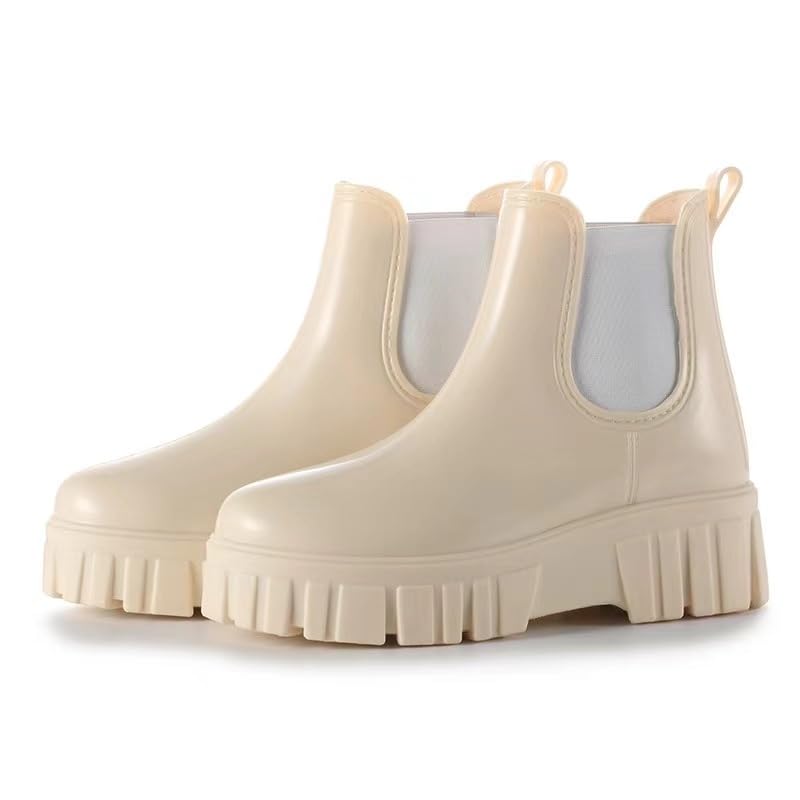 DDWRGD Women's Ankle Rain Boots Waterproof Chelsea Boots, Short Rain Boots for Women and Waterproof Garden Shoes for Outdoor Work (Beige,6)