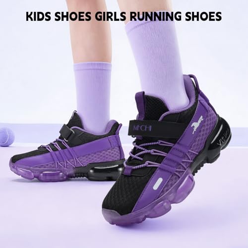 JMFCHI Girls Kids' Sneakers Knitted Mesh Sports Shoes Boys Breathable Lightweight Running Shoes for Girls Fashion Athletic Casual Shoes 6 Big Kid Black Purple 8100