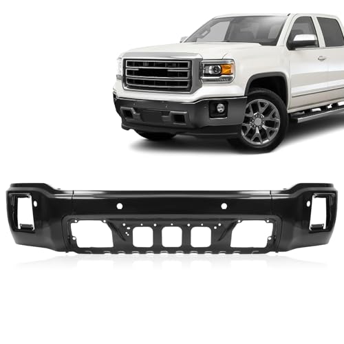 KUAFU Front Bumper Face Bar Compatible with 2014-2015 GMC Sierra 1500 W/Sensor & Fog Lamp Holes Front Bumper 3Pcs Replacement for 22902310, GM1002859-Black