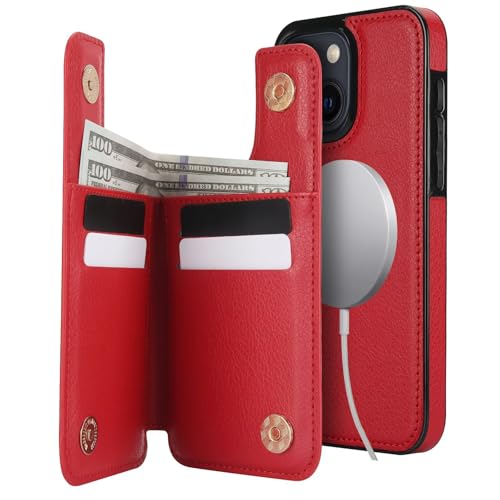Coque iPhone 13 en cuir premium rouge, protection antichoc amovible de luxe