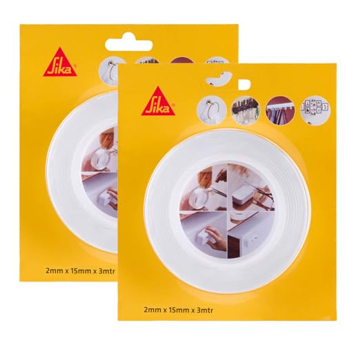Image of SIKA - Pack of 2 Double Sided Tape - Sikabond Mammoth Grip IN - Multipurpose Removable Traceless Mounting Adhesive Tape for Walls /Home /Office - Strong Sticky Strips Grip Tape - Transparent 15mmx3m