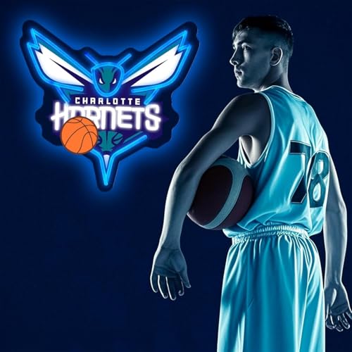 Image of Basketball Team Neon Sign, Sport Light Up Dimmable Basketball Team Logo Hanging USB Powered Led Neon Sign for Wall Decor, Bedroom, Man Cave, Party, Birthday Party Christmas Merch Deco Gift for Boys Teens Fans