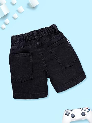 Image of KiddoPanti Boys Knee-Length Denim Shorts | Stretchable Cotton Poly Denim | Comfortable Fit with Button Elasticated Waistband & Zip Fly