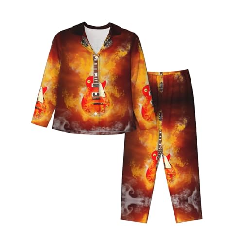 Pyjama femme guitare rock EdWal ensemble long contre le froid nocturne pour un sommeil réparateur