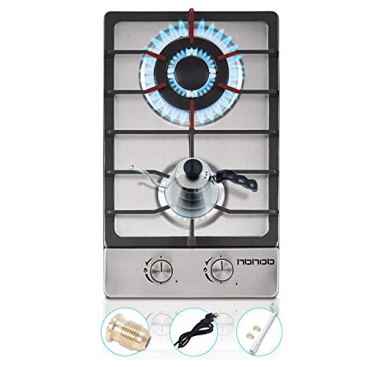 12 Inches Gas Stove Gas Cooktop 2 Burners, Portable Stainless Steel Built-in Gas Hob LPG/NG Dual Fuel Easy to Clean for RVs, Outdoor, Apartments.