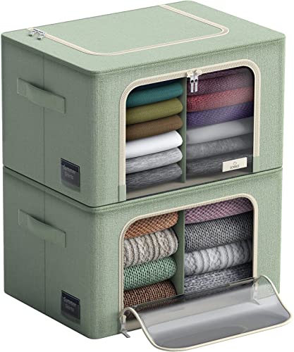 Sorbus Storage Bins With Divided Interior - Large Stackable & Foldable Organizer Containers With Metal Frame, Oxford Fabric, Large Window & Carry Handles - Organization For Bedroom, Linens, Clothes & More #TOP30