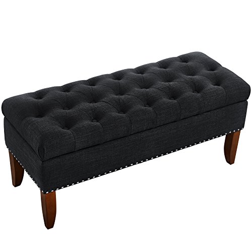 Pulaski Hinged Top Button Tufted Bed Charcoal Grey, 41.5" L x 15.75" W x 18.5" H Upholstered Storage Bench,