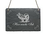 Schiefertafel « SPITZ - HIER WACHE ICH » Schild mit Hunde Motiv - Dekoschild Türschild Garten Terrasse Eingang Tor Haustür
