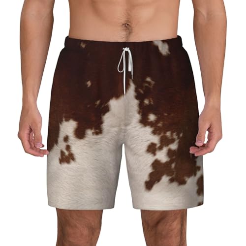 Short de bain imprimé peau de vache rouge marron pour homme stylé