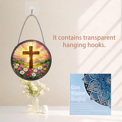 Religious Cross Stained Glass Suncatcher, 8 Inch by Romart - Used condition - Image 5