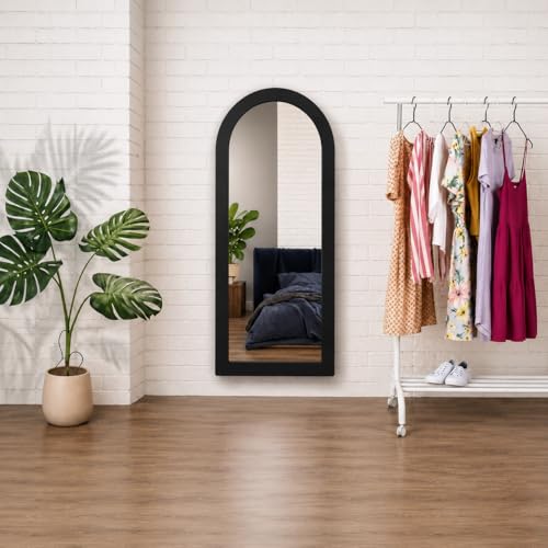 Image of Creative Arts n Frames 18x42 inch Long Wooden Irregular Curve Zigzag Shape Wall Hanging Wall Mount Full Length HD Mirror Home Decor Items (Classic Black Arch 18x42 inch Mirror)