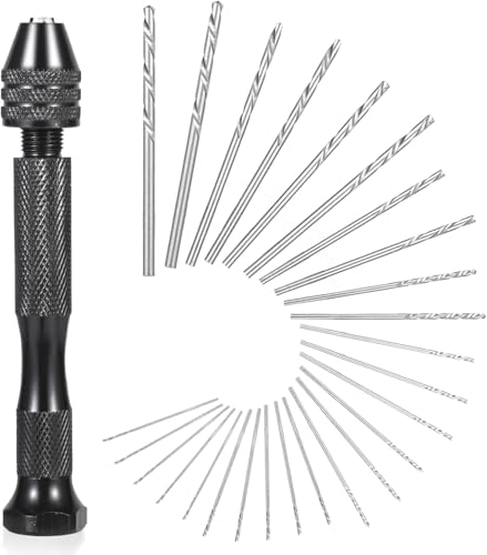 26PCS Hand Drill Set - Precision Pin Vise with Small Drill Bits - Aluminum Alloy Handle with Bearing Steel Twist Drill Bits - DIY Craft Woodworking Jewelry Model Making (Black)