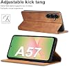 Funda de cuero tipo flip para Samsung Galaxy A57 con protección de bisagra, funda magnética delgada tipo cartera [soporte para tarjetas], protección de cuerpo completo a prueba de golpes para Samsung A57 5G (Marrón) 6