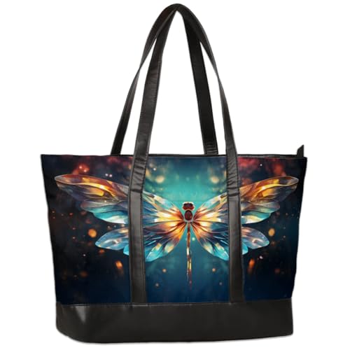 CURLYOOT Dragonfly Teal Green Laptop Tote Bag for Women Work Travel, Large Shoulder Bag Handbag Waterproof Women Business Office Bag Computer Bag Briefcase